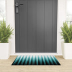 Aqua Teal Turquoise & White Abstract Soft Ombre Line Stripe Pattern on black - Aquarium SW 6767 Welcome Mat Gallery Image 3