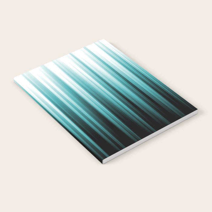 Aqua Teal Turquoise & White Abstract Soft Ombre Line Stripe Pattern on black - Aquarium SW 6767 Notebook Gallery Image 2