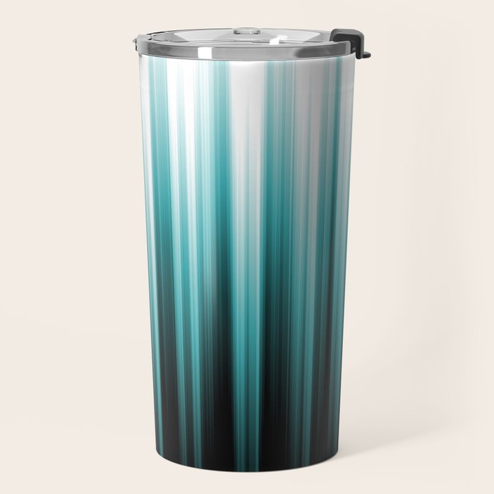 Aqua Teal Turquoise & White Abstract Soft Ombre Line Stripe Pattern on black - Aquarium SW 6767 Travel Mug Gallery Image 2
