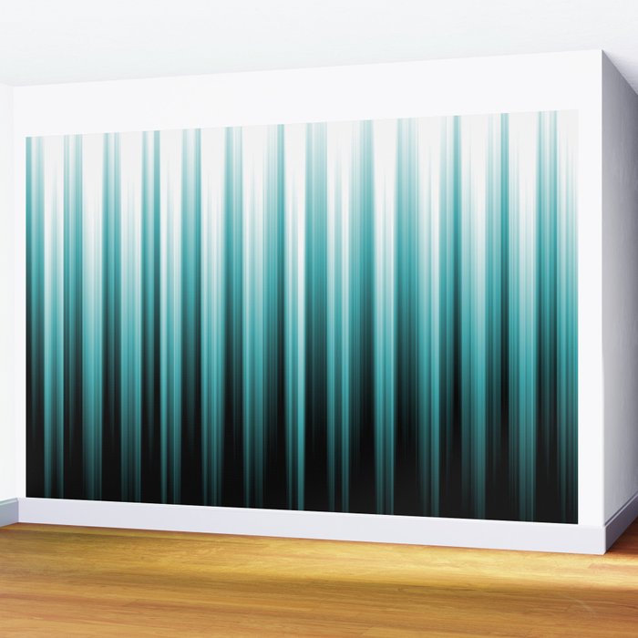Aqua Teal Turquoise & White Abstract Soft Ombre Line Stripe Pattern on black - Aquarium SW 6767 Wall Mural Gallery Image 2