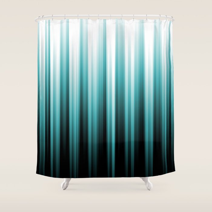 Aqua Teal Turquoise & White Abstract Soft Ombre Line Stripe Pattern on black - Aquarium SW 6767 Shower Curtain Gallery Image 1