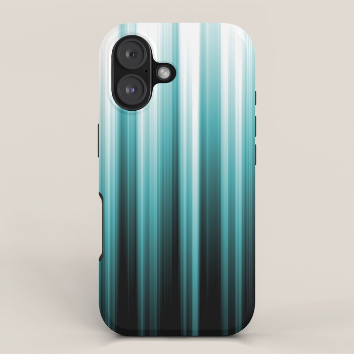 Aqua Teal Turquoise & White Abstract Soft Ombre Line Stripe Pattern on black - Aquarium SW 6767 iPhone Case Gallery Image 1