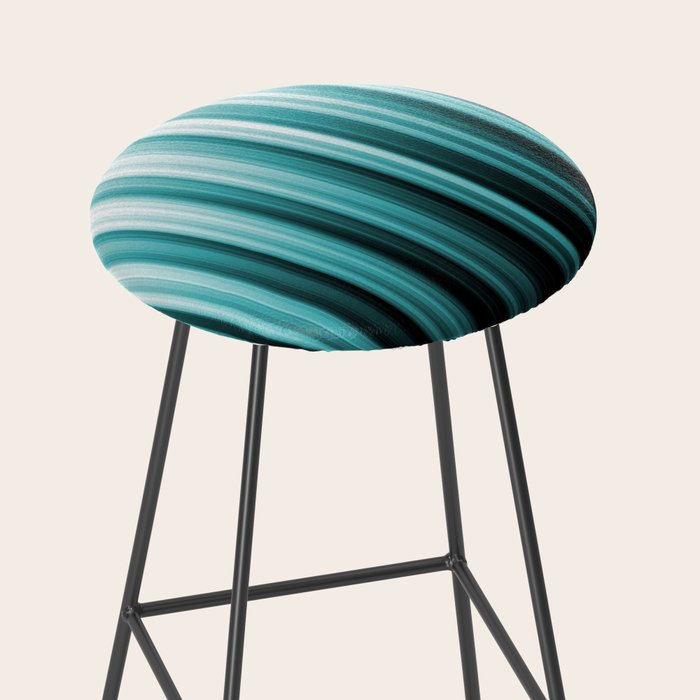 Aqua Teal Turquoise & White Abstract Soft Ombre Line Stripe Pattern on black - Aquarium SW 6767 Stool Gallery Image 2