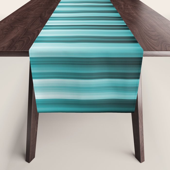 Aqua Teal Turquoise & White Abstract Soft Ombre Line Stripe Pattern on black - Aquarium SW 6767 Table Runner Gallery Image 1