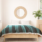 Aqua Teal Turquoise & White Abstract Soft Ombre Line Stripe Pattern on black - Aquarium SW 6767 Duvet Cover Gallery Image 3