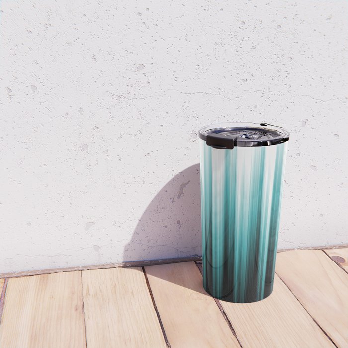 Aqua Teal Turquoise & White Abstract Soft Ombre Line Stripe Pattern on black - Aquarium SW 6767 Travel Mug Gallery Image 4