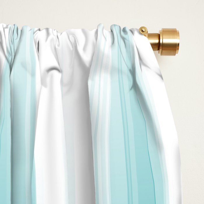 Aqua Teal Turquoise & White Abstract Soft Ombre Line Stripe Pattern on black - Aquarium SW 6767 Window Curtain Gallery Image 2