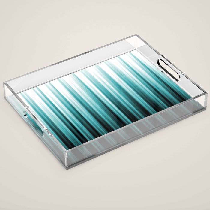Aqua Teal Turquoise & White Abstract Soft Ombre Line Stripe Pattern on black - Aquarium SW 6767 Acrylic Tray Gallery Image 1