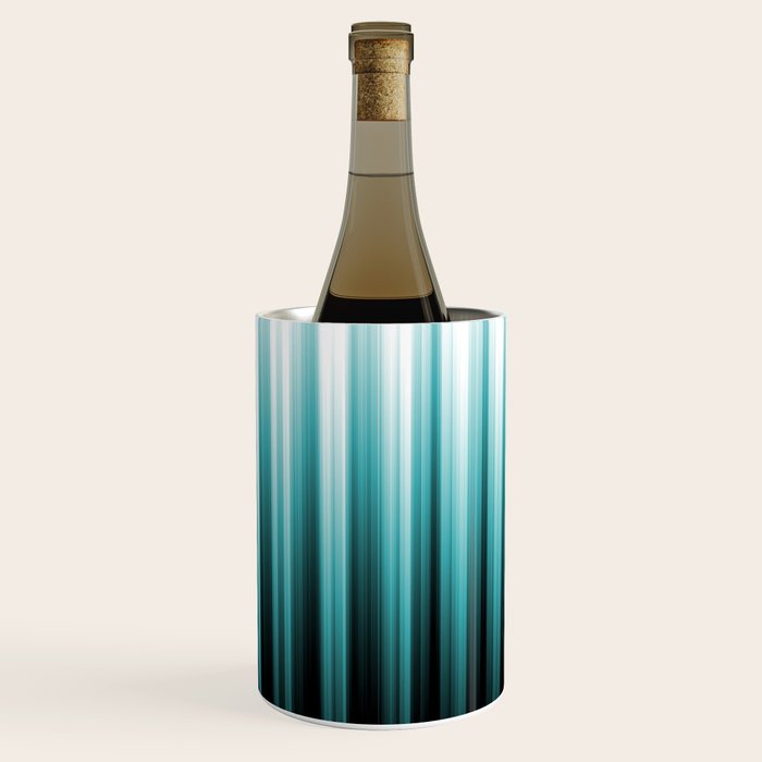 Aqua Teal Turquoise & White Abstract Soft Ombre Line Stripe Pattern on black - Aquarium SW 6767 Wine Chiller Gallery Image 3