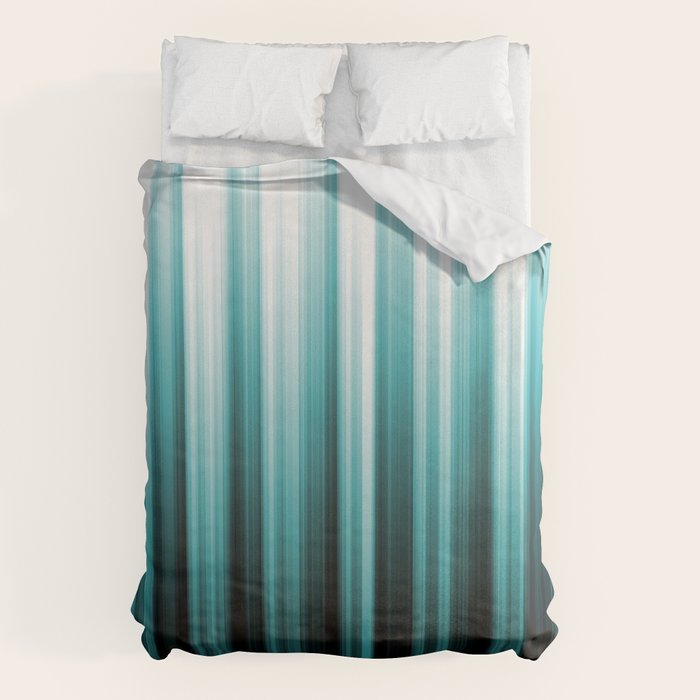 Aqua Teal Turquoise & White Abstract Soft Ombre Line Stripe Pattern on black - Aquarium SW 6767 Duvet Cover Gallery Image 1