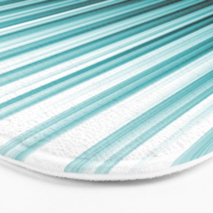 Aqua Teal Turquoise & White Abstract Soft Ombre Line Stripe Pattern on black - Aquarium SW 6767 Bath Mat Gallery Image 3