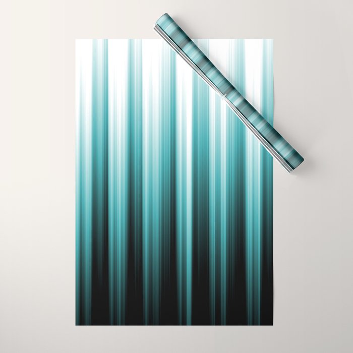 Aqua Teal Turquoise & White Abstract Soft Ombre Line Stripe Pattern on black - Aquarium SW 6767 Wrapping Paper Gallery Image 1