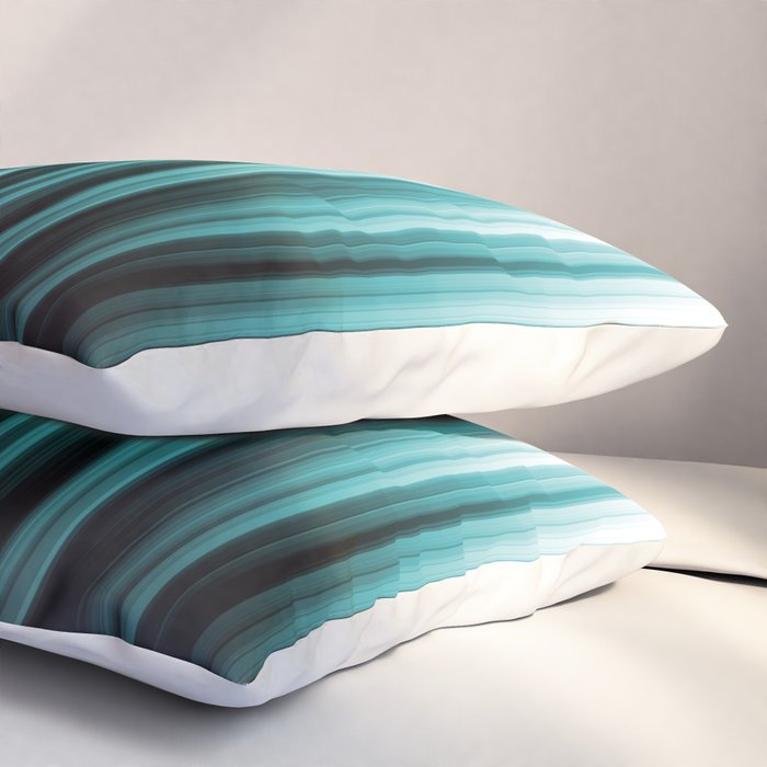 Aqua Teal Turquoise & White Abstract Soft Ombre Line Stripe Pattern on black - Aquarium SW 6767 Pillow Sham Gallery Image 3