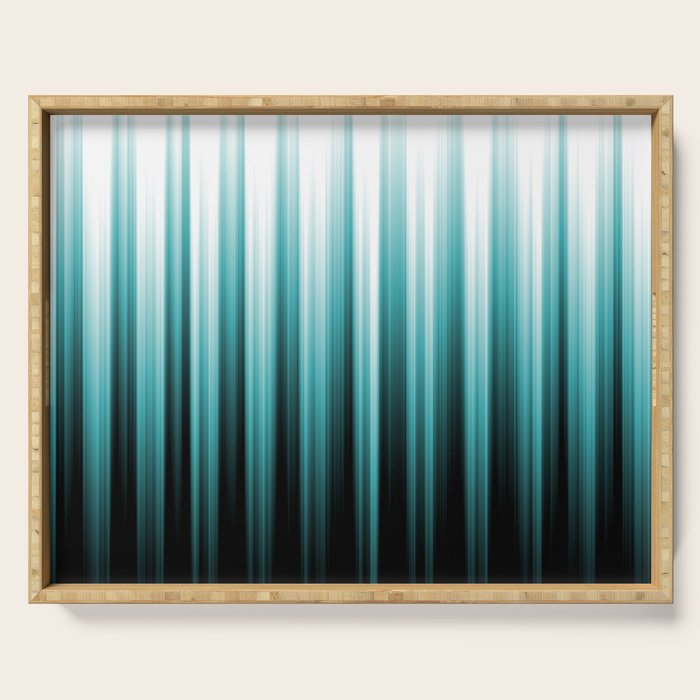 Aqua Teal Turquoise & White Abstract Soft Ombre Line Stripe Pattern on black - Aquarium SW 6767 Serving Tray Gallery Image 1