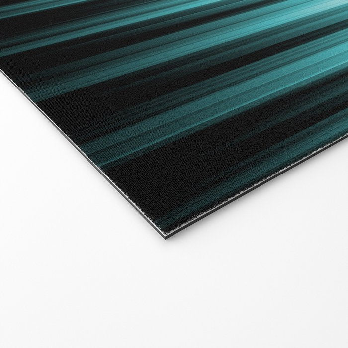 Aqua Teal Turquoise & White Abstract Soft Ombre Line Stripe Pattern on black - Aquarium SW 6767 Welcome Mat Gallery Image 2