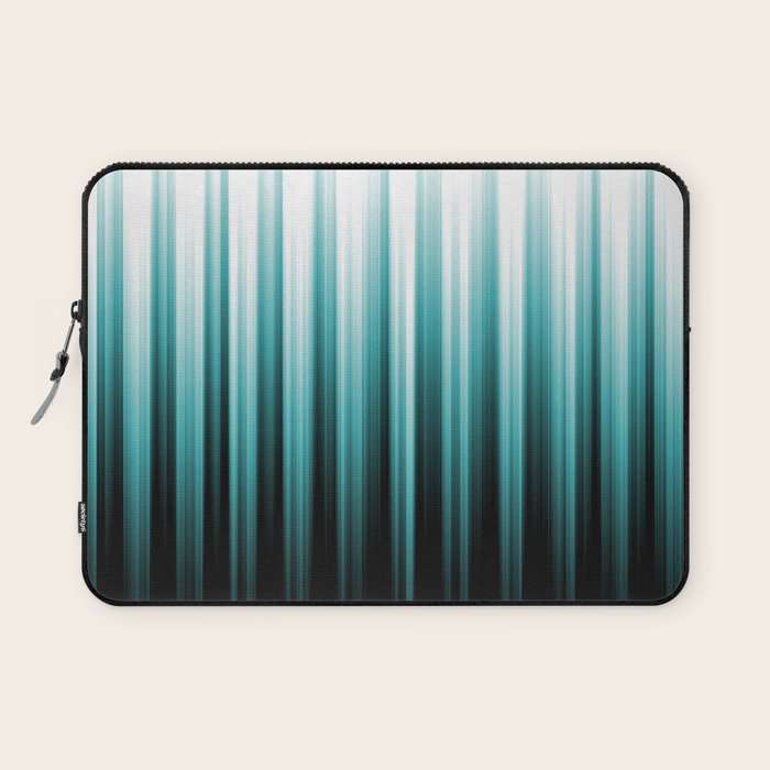 Aqua Teal Turquoise & White Abstract Soft Ombre Line Stripe Pattern on black - Aquarium SW 6767 Laptop Sleeve Gallery Image 1