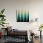 Aqua Teal Turquoise & White Abstract Soft Ombre Line Stripe Pattern on black - Aquarium SW 6767 Wood Wall Art Gallery Image 2