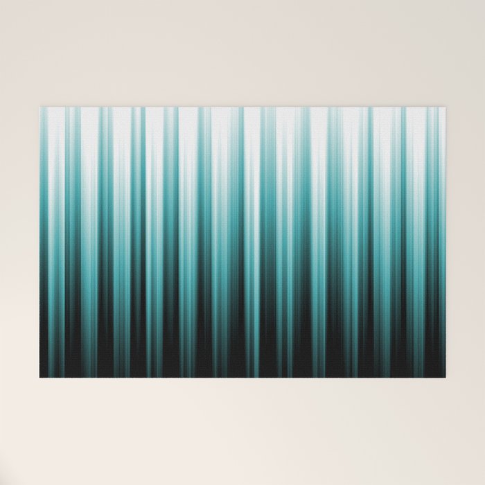 Aqua Teal Turquoise & White Abstract Soft Ombre Line Stripe Pattern on black - Aquarium SW 6767 Welcome Mat Gallery Image 1