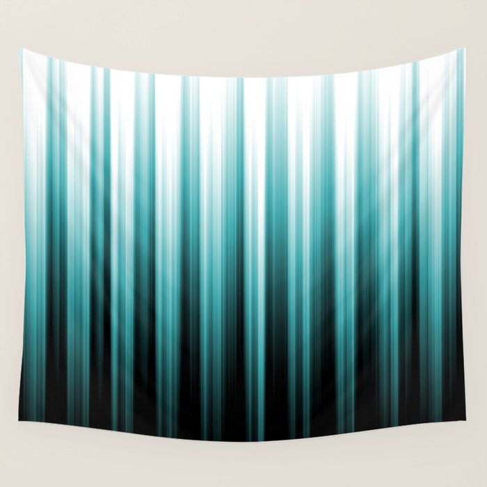 Aqua Teal Turquoise & White Abstract Soft Ombre Line Stripe Pattern on black - Aquarium SW 6767 Wall Tapestry Gallery Image 1