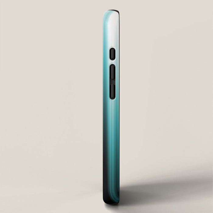 Aqua Teal Turquoise & White Abstract Soft Ombre Line Stripe Pattern on black - Aquarium SW 6767 iPhone Case Gallery Image 2