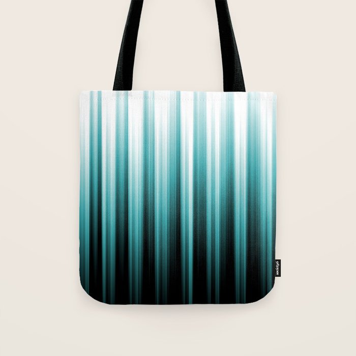 Aqua Teal Turquoise & White Abstract Soft Ombre Line Stripe Pattern on black - Aquarium SW 6767 Tote Bag Gallery Image 1