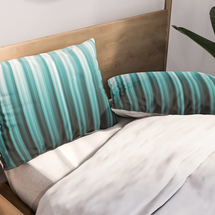 Aqua Teal Turquoise & White Abstract Soft Ombre Line Stripe Pattern on black - Aquarium SW 6767 Pillow Sham Gallery Image 2