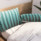 Aqua Teal Turquoise & White Abstract Soft Ombre Line Stripe Pattern on black - Aquarium SW 6767 Pillow Sham Gallery Image 2