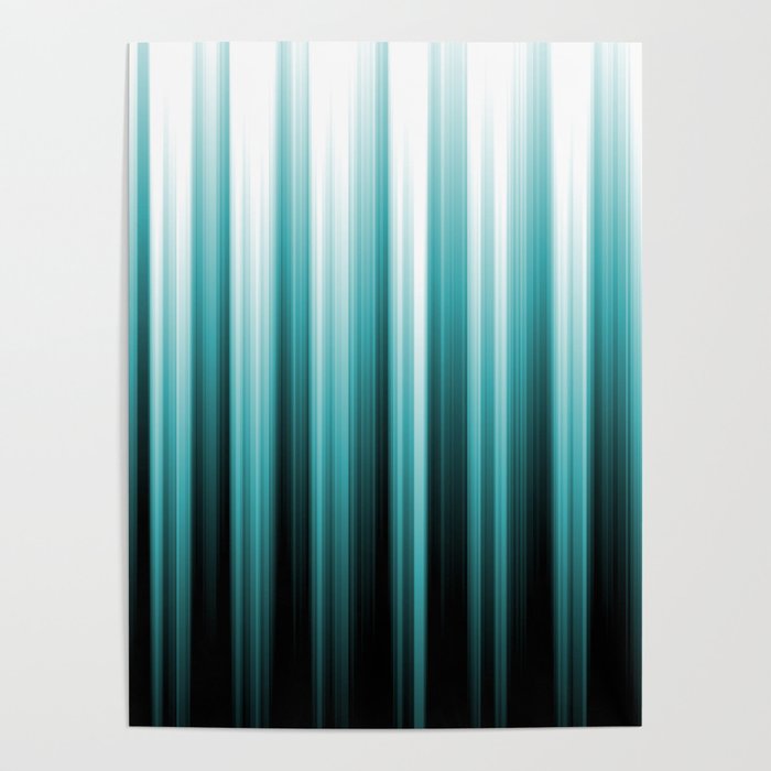 Aqua Teal Turquoise & White Abstract Soft Ombre Line Stripe Pattern on black - Aquarium SW 6767 Poster Gallery Image 4