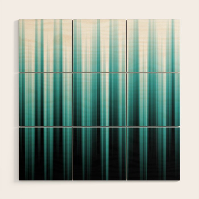 Aqua Teal Turquoise & White Abstract Soft Ombre Line Stripe Pattern on black - Aquarium SW 6767 Wood Wall Art Gallery Image 1