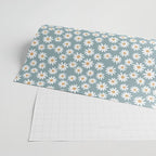 Daisies - daisy floral repeat, daisy flowers, 70s, retro, black, daisy florals dusty blue Wrapping Paper Gallery Image 2