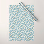 Daisies - daisy floral repeat, daisy flowers, 70s, retro, black, daisy florals dusty blue Wrapping Paper Gallery Image 1