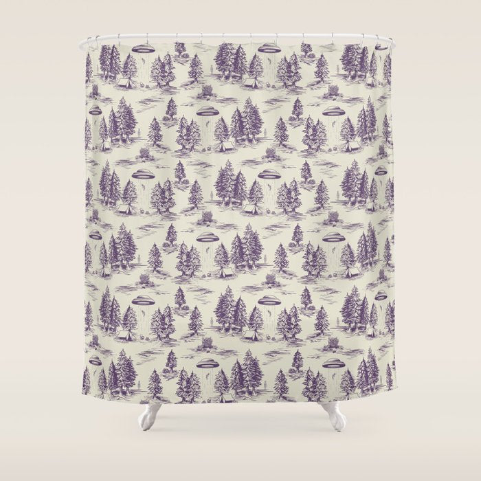 Purple Alien Abduction Toile De Jouy Pattern Shower Curtain Gallery Image 1