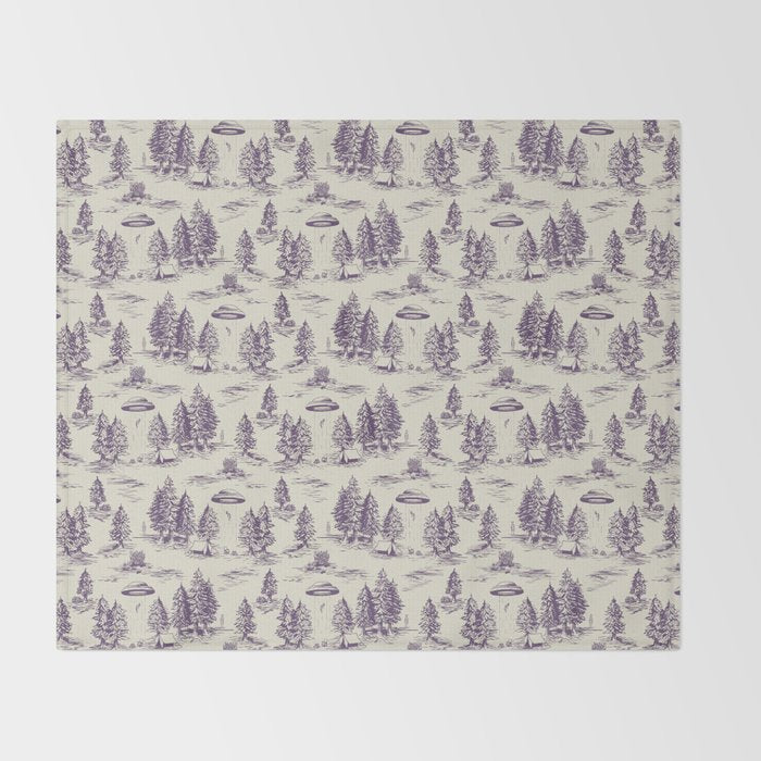 Purple Alien Abduction Toile De Jouy Pattern Throw Blanket Gallery Image 2