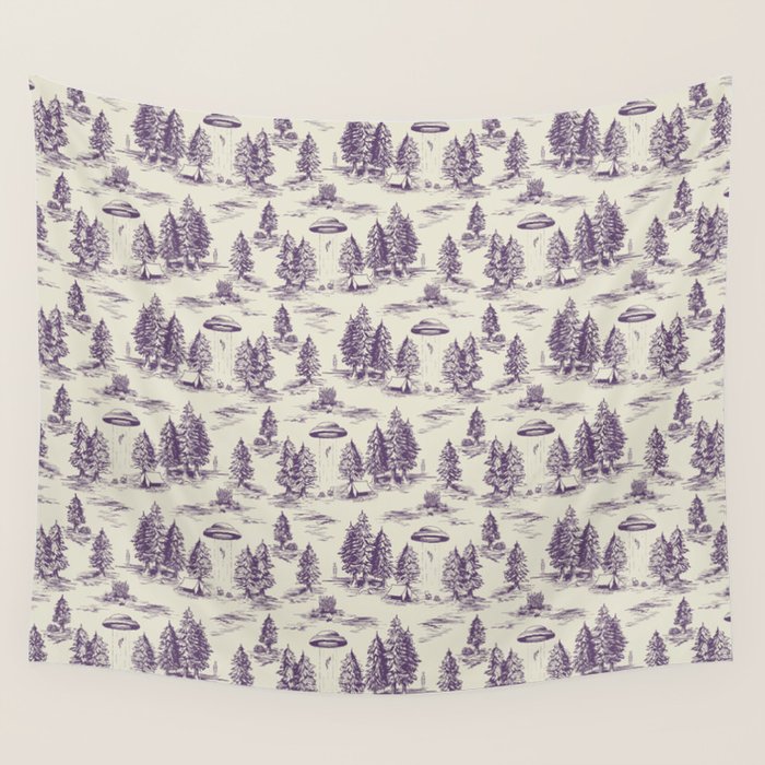 Purple Alien Abduction Toile De Jouy Pattern Wall Tapestry Gallery Image 4