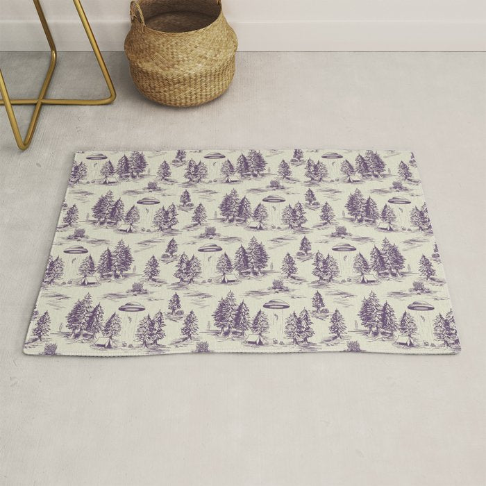 Purple Alien Abduction Toile De Jouy Pattern Rug Gallery Image 1