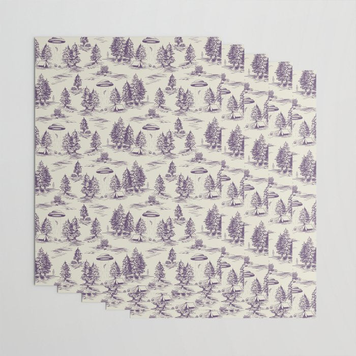 Purple Alien Abduction Toile De Jouy Pattern Wrapping Paper Gallery Image 3