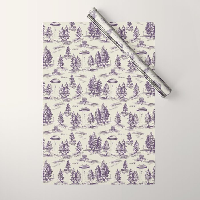 Purple Alien Abduction Toile De Jouy Pattern Wrapping Paper Gallery Image 1