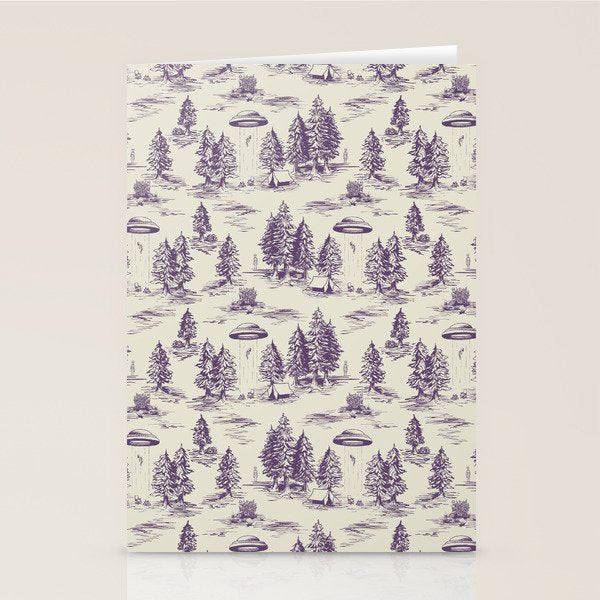 Purple Alien Abduction Toile De Jouy Pattern Stationery Card Gallery Image 2