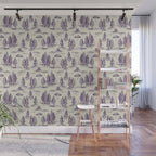 Purple Alien Abduction Toile De Jouy Pattern Wall Mural Gallery Image 1