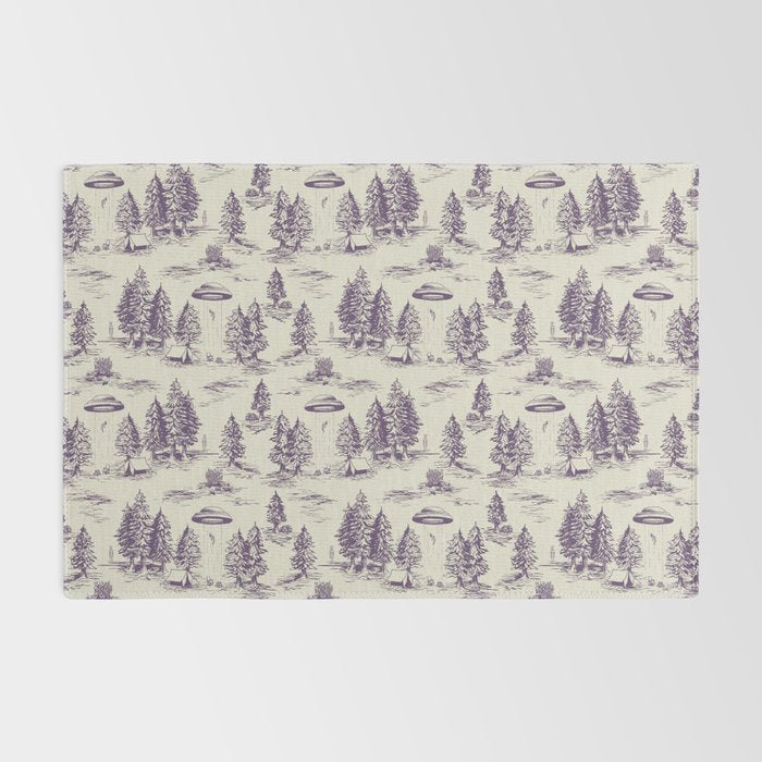Purple Alien Abduction Toile De Jouy Pattern Rug Gallery Image 2