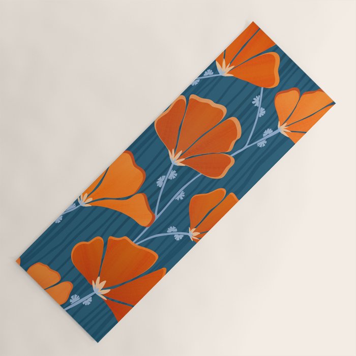 Festive Deco Flowers - Orange and Blue Floral Pattern Yoga Mat Gallery Image 1