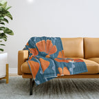 Festive Deco Flowers - Orange and Blue Floral Pattern Throw Blanket Gallery Image 1