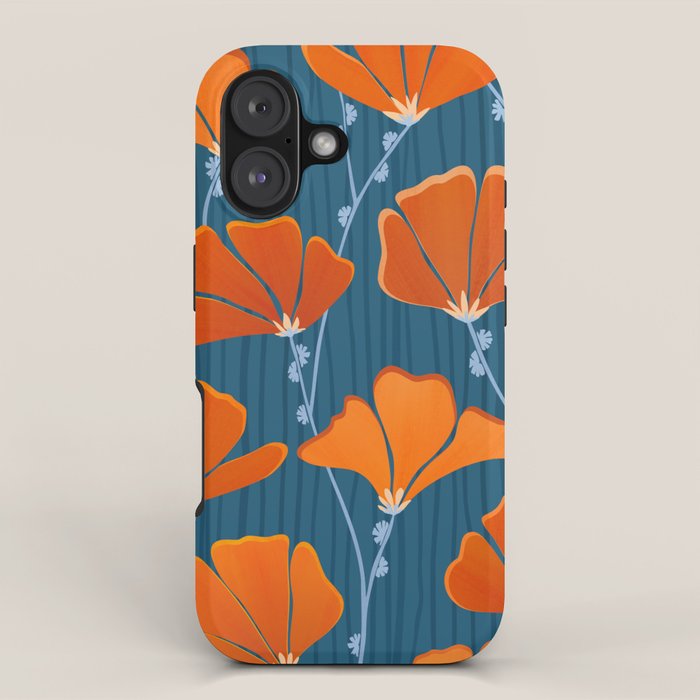 Festive Deco Flowers - Orange and Blue Floral Pattern iPhone Case Gallery Image 1