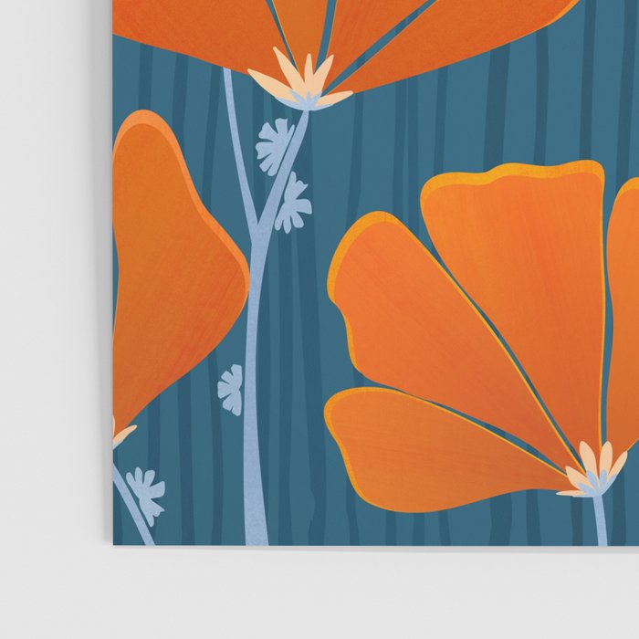 Festive Deco Flowers - Orange and Blue Floral Pattern Poster Gallery Image 3