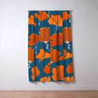 Festive Deco Flowers - Orange and Blue Floral Pattern Window Curtain Gallery Image 3