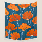 Festive Deco Flowers - Orange and Blue Floral Pattern Wall Tapestry Gallery Image 4