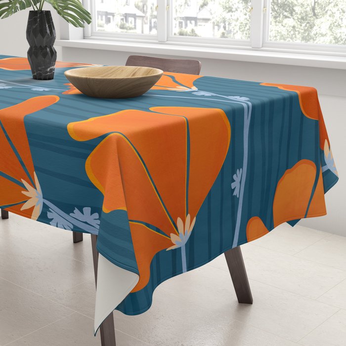 Festive Deco Flowers - Orange and Blue Floral Pattern Tablecloth Gallery Image 3