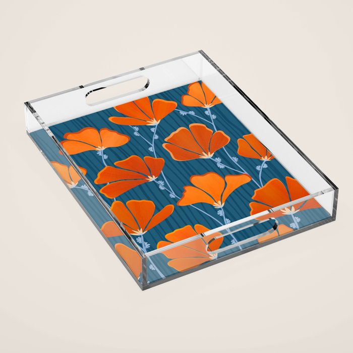 Festive Deco Flowers - Orange and Blue Floral Pattern Acrylic Tray Gallery Image 1