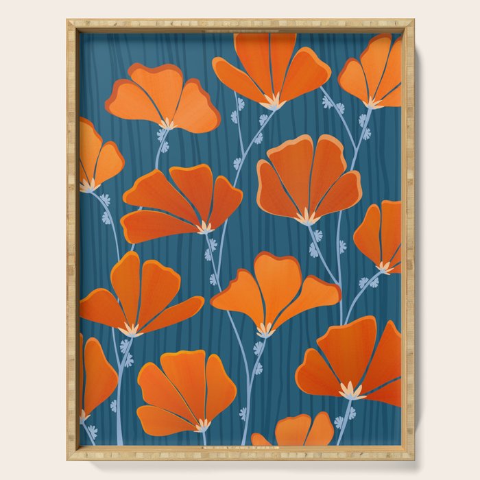 Festive Deco Flowers - Orange and Blue Floral Pattern Serving Tray Gallery Image 1