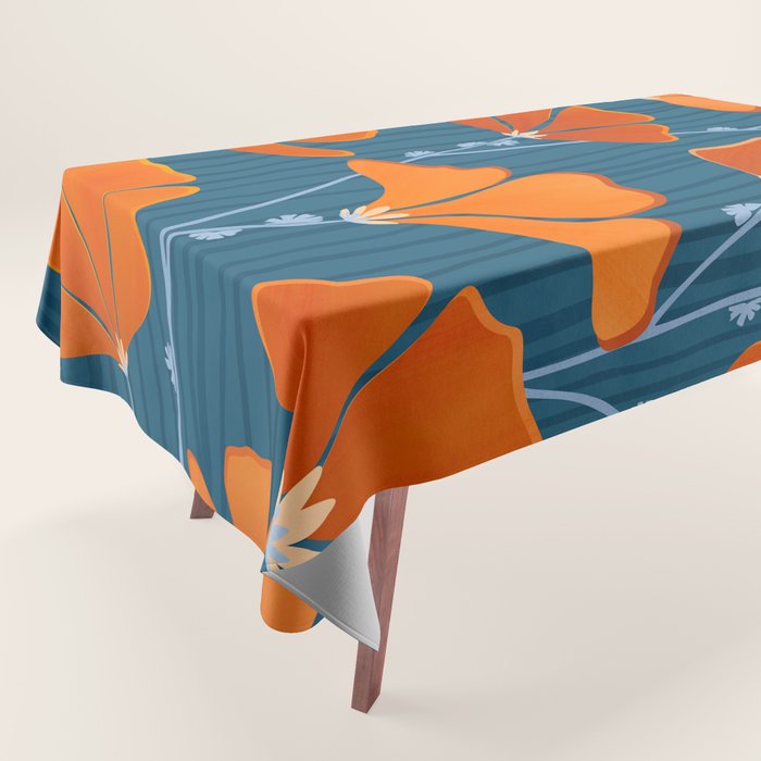 Festive Deco Flowers - Orange and Blue Floral Pattern Tablecloth Gallery Image 1